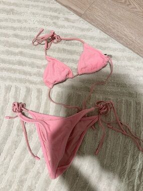 Pink Triangl String Bikini Set Terrycloth